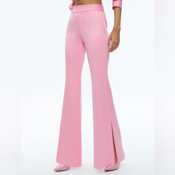 Alice + Olivia Danette High Rise Flare Pant Size 0 Glam Pink Side Slit Wide Leg - Picture 1 of 15